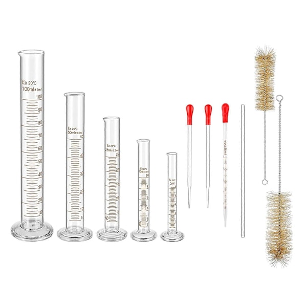Glas Mätcylindrar Set, Premium Borosilikatcylindrar Kit med 3 Pipetter + 2 Borstar.pa