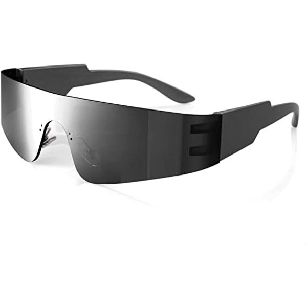 1 st svarta modebåglösa futuristiska omslutande solglasögon kvinnor män, cyberpunk visir solglasögon shade modeglasögon