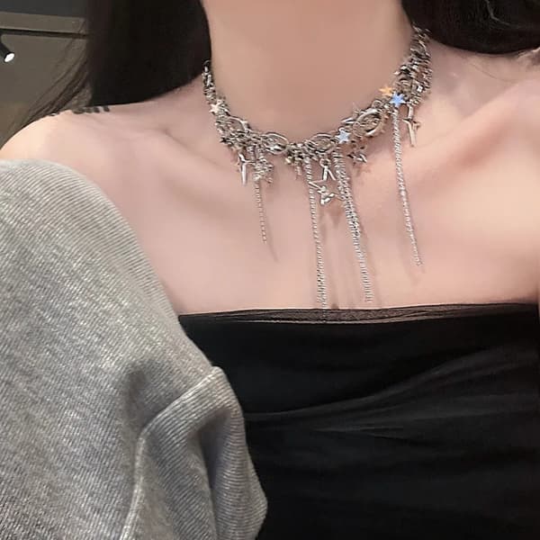 Stjerne Udhulet Halskæde Mode Indlægninger Rhinestone Halskæde