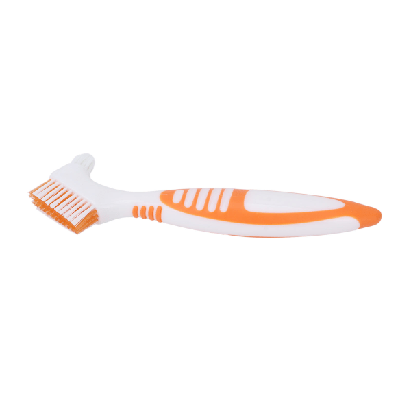 Protesetandbørste Sikkert dobbelthovedet tandproteseværktøj til delproteser Halvproteser Kompletproteser Orange