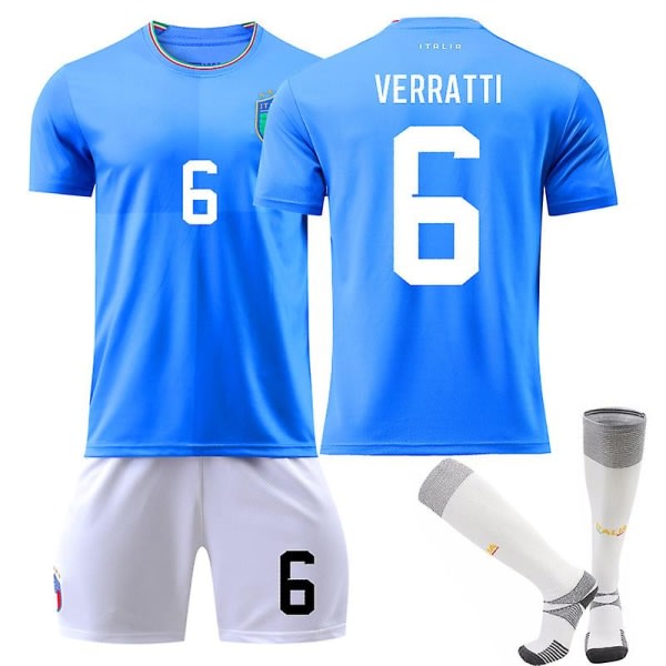 2022-2023 Italia Set T-skjorte nr 6 Marco Verratti Uniform Fotbollstrøya for voksne og barn for ungdom med strumpor 24