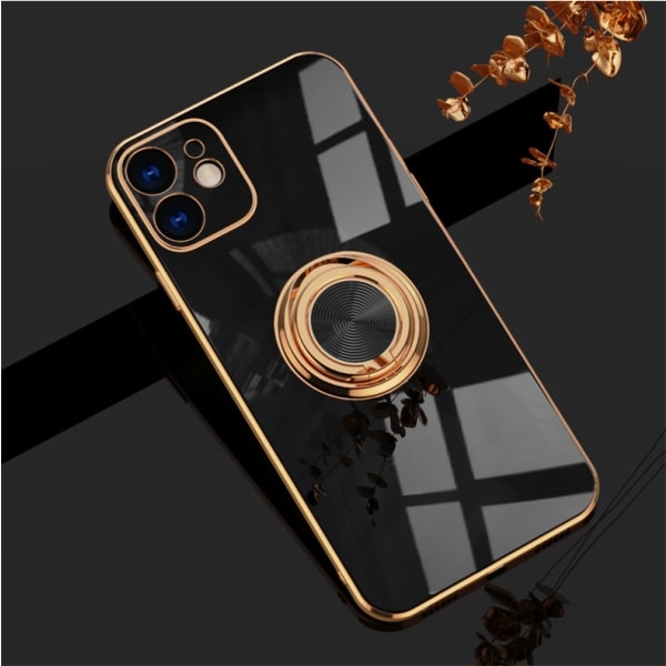 Passar Apple iPhone 15-serien, pläterad fingerhållare, skyddande fodral, svart, iPhone 15 Plus