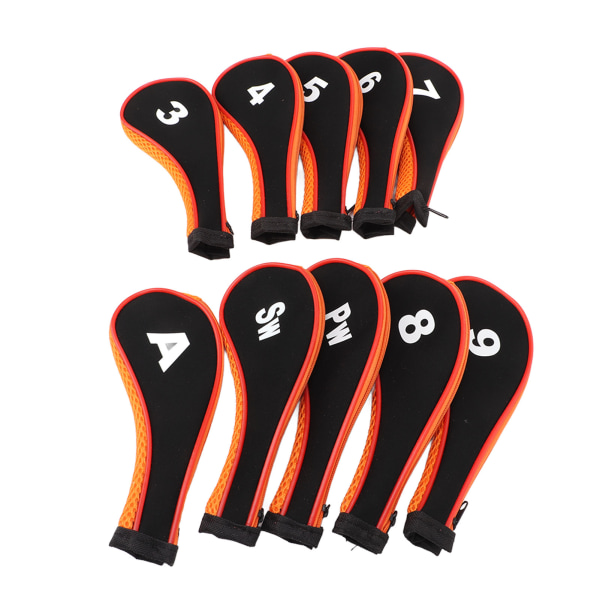 10 kpl Golf Iron Head Cover Set vetoketjulla Golfmailan päänsuojuksilla Sopii useimpiin mailoihin suojaaviin golfpäänsuojuksiin musta oranssi