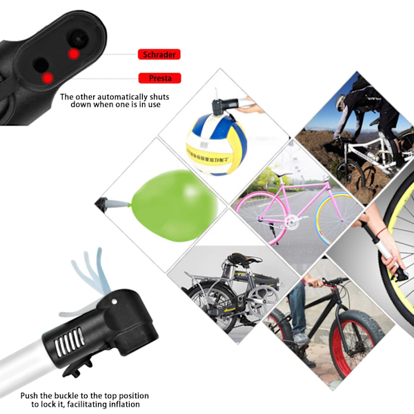 Minicykelpumpe i aluminiumlegering, kompatibel med Presta og Schrader, cykelpumpe til bold, svømmevinger