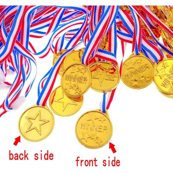 30 X plast guld vinnare medaljer med band for barn present