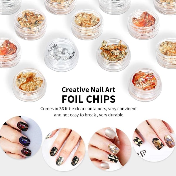 36 lådor Nail Art Glitter Dekorationer Pailett Foil Sticker Candy Colors Flakes Nail Kit Paljetter Manikyr DIY Nail Art Kit Chips Supplies