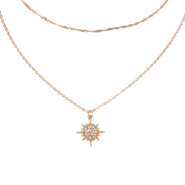 Fashionabla kvinnor smycken solblomshänge Flerlagers halskedja halsband tillbehör (guld)