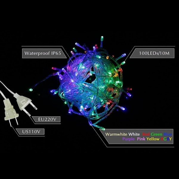 Julelys 10M 20M 30M 50M Dekorative Led-streng Feelysslynge 8 Tilstande Garland Lys Til Bryllup Fest Ferie Lys 220V 110V Multicolour 100M 1000LED-EU Plug