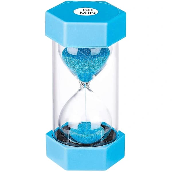 Timeglas Sand Timer 60 Minutter: Plast Sandur, Stor Blå Sandur, arena 60 min Blå