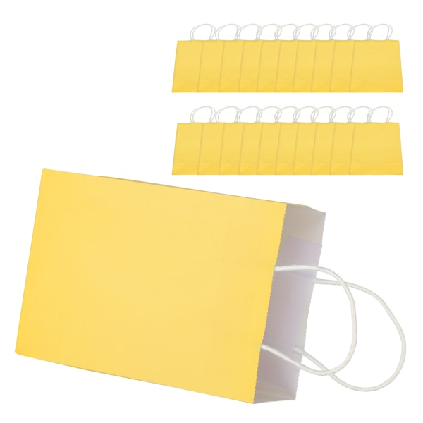 20 kpl Kannettava voimapaperikassipakkaus lahjapussitarvike ostoksille syntymäpäiväjuhliin 15 x 8 x 21 cm keltainen