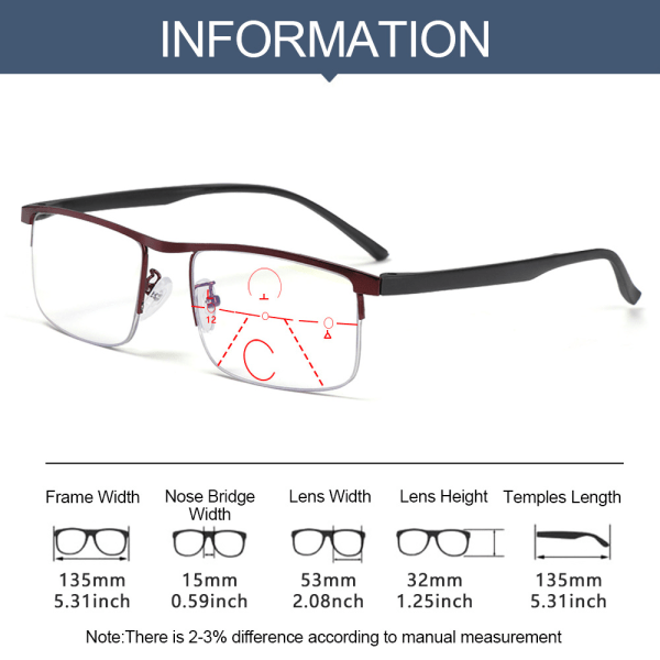 Anti-sininen valo lukulasit Progressiiviset presbyopia pronssi Voimakkuus 2.00