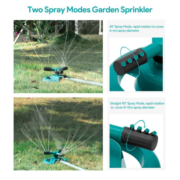 Hagesprinkler, 360° roterende 3 armer justerbar