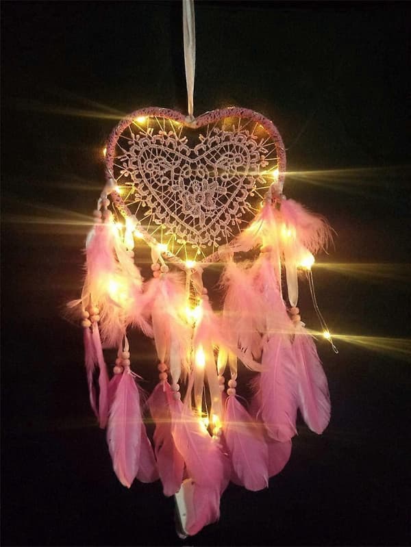 Drømmefanger til børn, Vegena Drømmefanger DIY-sæt med LED-lys fjer Boho håndlavet drømmefanger