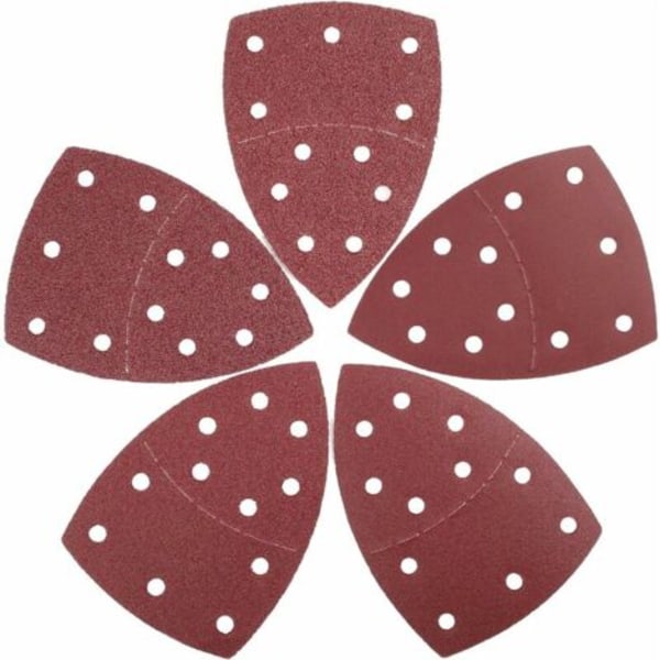 Slibepapir sæt med trekantede slibepuder, 25 stk., 105 x 152 mm, 11 huller, 5 stk. af hver kornstørrelse 40/60/80/120/240 til multipudser.pa