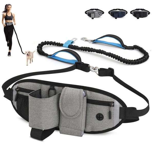 Hundpromenader Fanny Pack med handsfree koppel Justerbar løbe midjepakke Sort
