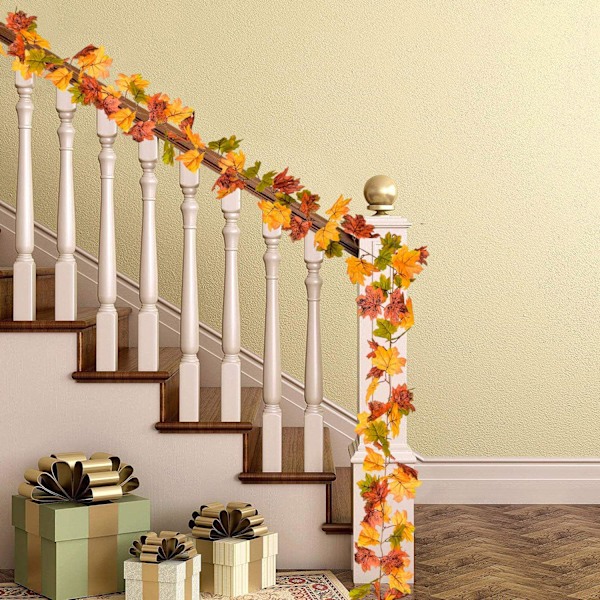 2 stk Kunstige Lønnetre-Girlander, 173cm/stk Høstblader Vinranker Silke Lønnetre-Girlander Hengeplante for Hjemmet Kjøkken Thanksgiving Day Høstdekorasjon