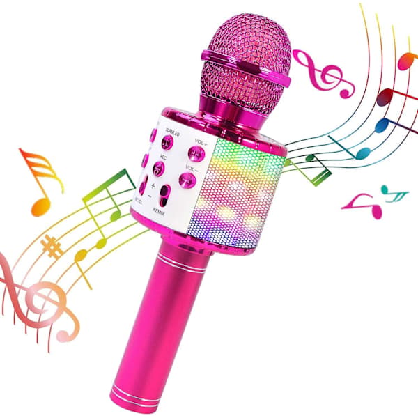 Karaoke Bluetooth-mikrofon, 5-i-1 mikrofon til optagelse og sang for børn og voksne (pink)