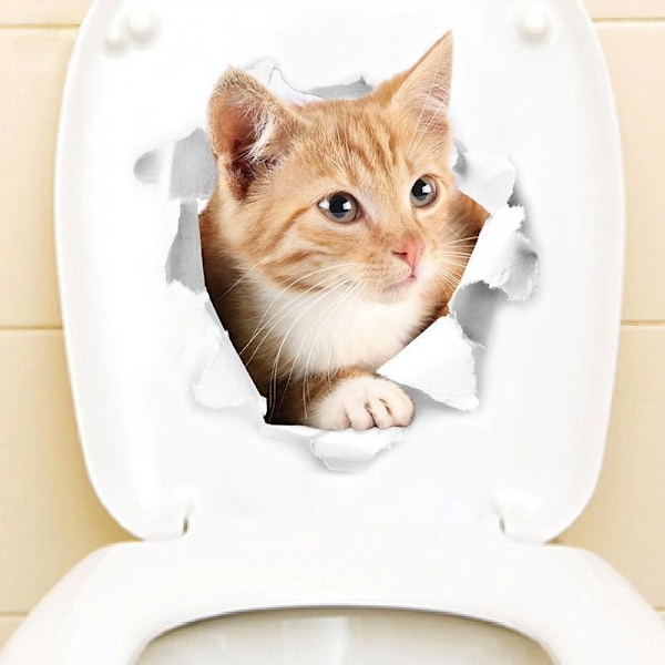 Katte 3D Vægsticker Toilet Stickers Hulvisning Levende Badeværelse Til Hjemmedekoration Dyr Vinyl Dekaler Kunst Tapet Poster Matches the image 20X30CM