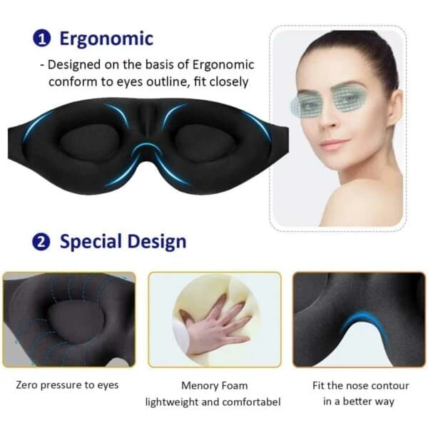 Bekvem 3D Sovemaske med 100% Mørklegging Svart—pa