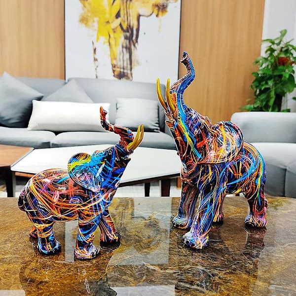 Maleri Graffiti Elefant Skulptur Harpiks Dyr Statue Dekor C