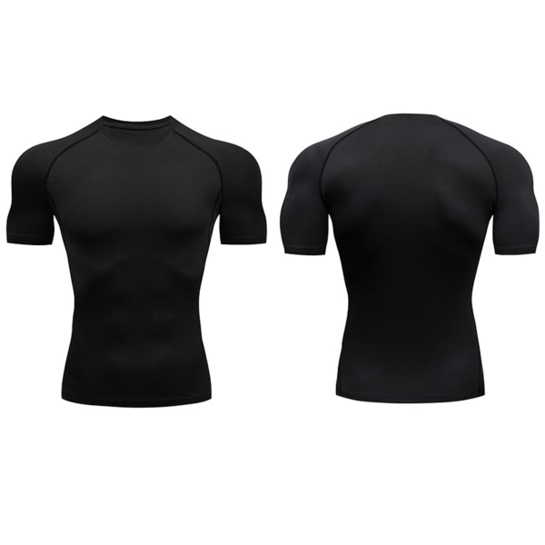 Cool Dry Kortärmade Compression Shirts Sport T-shirts Toppar Atletisk träningströja Svart M