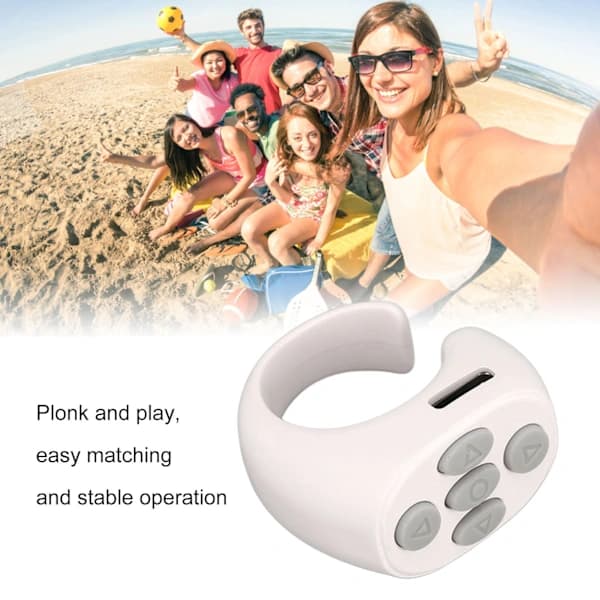 Smart Ring Kontroller Bluetooth 5.3 Trådløs Fjernkontroll Sidevender for Tik Tok Elektronisk Bok Hvit