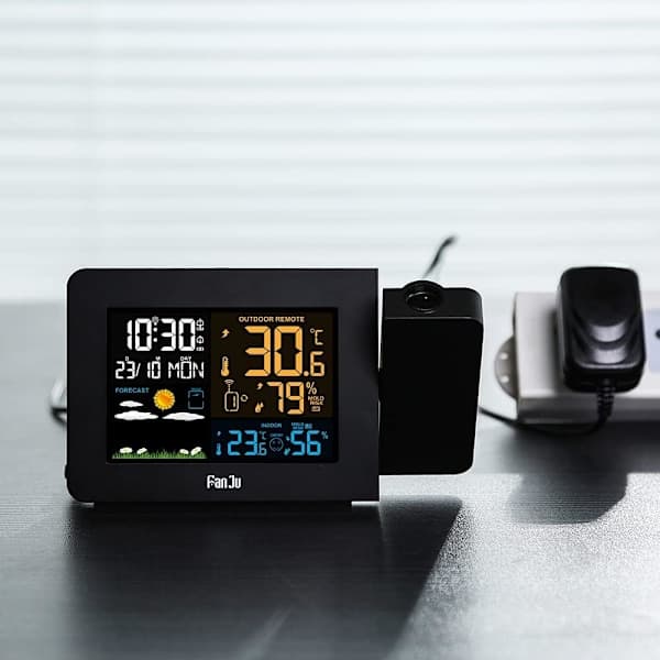 Trådlös termometer, hygrometer och väderstation med projektor
