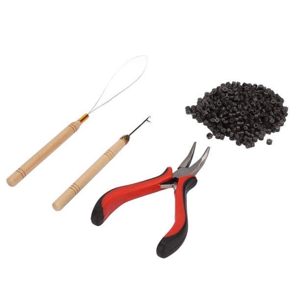4 stk Hair Extension Tool Kit Professionelt hårstyling tangsæt med 4,5 mm silikoneringe trækløkke 4 500 stk silikoneringe