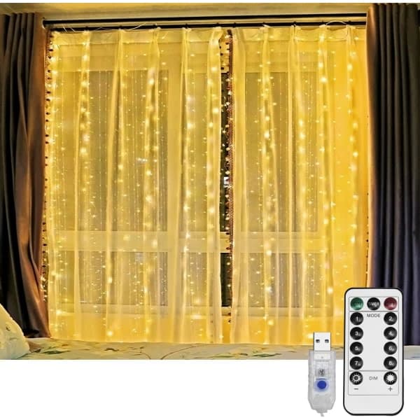Gardinlys, 300 LED USB-drevne lysslynger, 8 lysmoduser（PA）