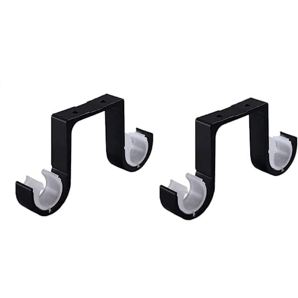 2 Black Brackets Double Curtain Rod Holders Alloy Compatible with Various Brands