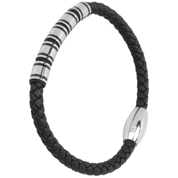 Flettet armbånd i rustfrit stål til mænd Moderigtigt PU-læderarmbånd med magnetlås