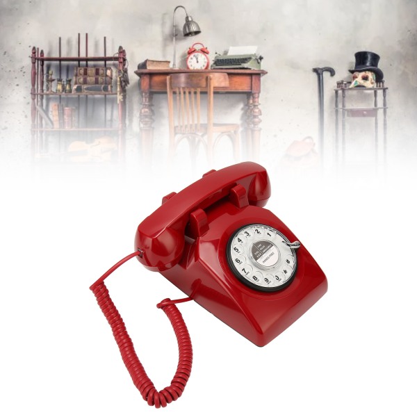 Retro roterende telefon Gammeldags vintage fasttelefon med mekanisk ringehøyttaler for husholdningskontor Hotel Rød