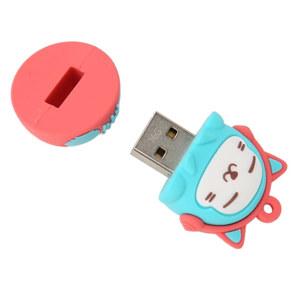 Cartoon Flash Drive PVC USB2.0 Cat Pattern Plug and Play Stötsäker U-disk för telefon Laptop Blå Röd 16g