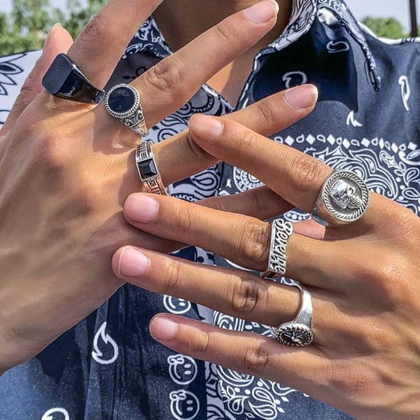 6-Pack Klackringar Herringar – Sormukset Miehille Hopea—pa