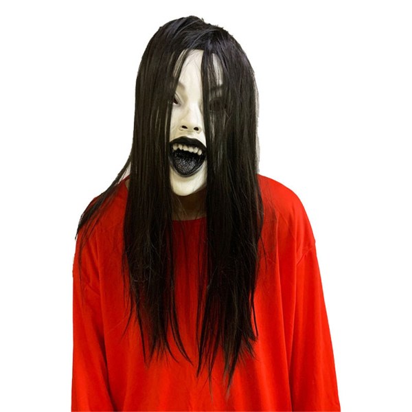 Skräckspökekvinnamask med peruker Latex läskig Halloweenmask