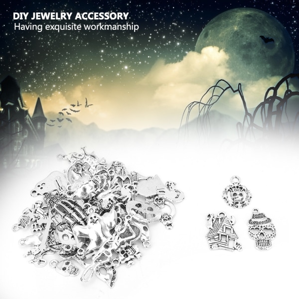 50 stk Halloween stil antikk sølv DIY armbånd halskjede anheng smykker gjør tilbehør