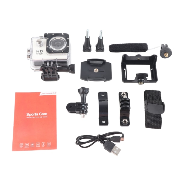 K1080HD 12MP Undervattens vattentät videokamera Utomhuscykeldykning Sport Actionkamera Vit