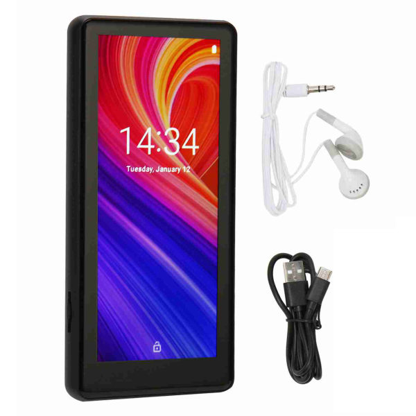 Bærbar MP3-afspiller til Android 8.1 Bluetooth 5.0 WiFi 1300mAh 4.0 Tommer fuld berøringsskærm MP3-musikafspiller med højttaler Sort 2+16GB