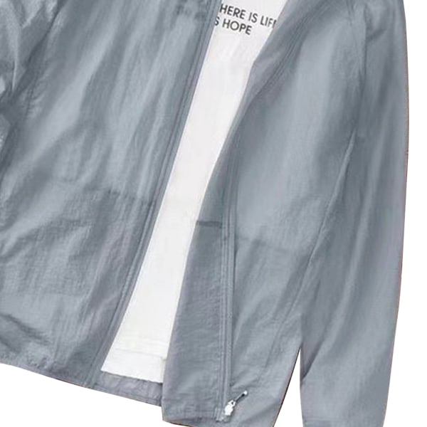 Solbeskyttelsesjakke for menn Lett pustende UV-skjorte Langermet soltett kjølehette for sommerfiske Fotturtrening Sølvgrå XL