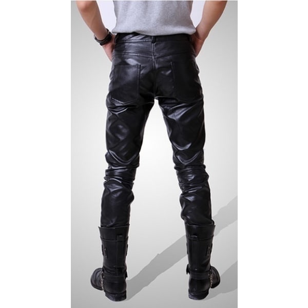 Herrmode Casual PU-läderbyxor Plus Size black 36 (waist 97cm)