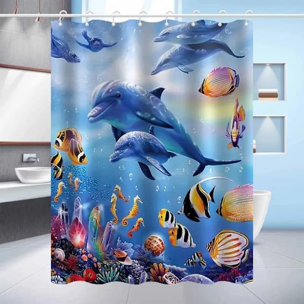 Duschdraperi Delfin Vattentätt Mögelresistent Polyester för Badrum Havsmönster 90 x 180 cm 90*180cm