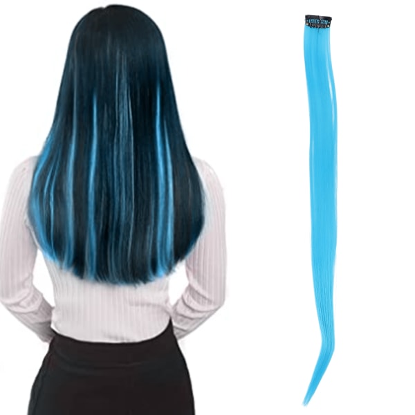 Colored Clipin Hair Extensions Highlight Synthetic Party One Piece Hair Extensions (blå)