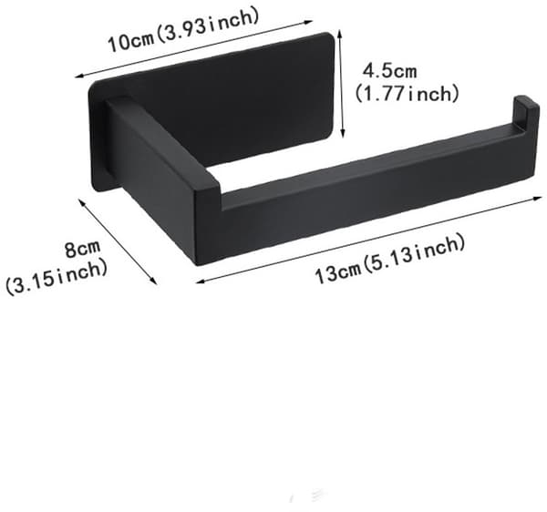 Køkkenrulleholder, sort rustfrit stål, 13x8x4,5 cm, selvklæbende og ingen boring, til badeværelset