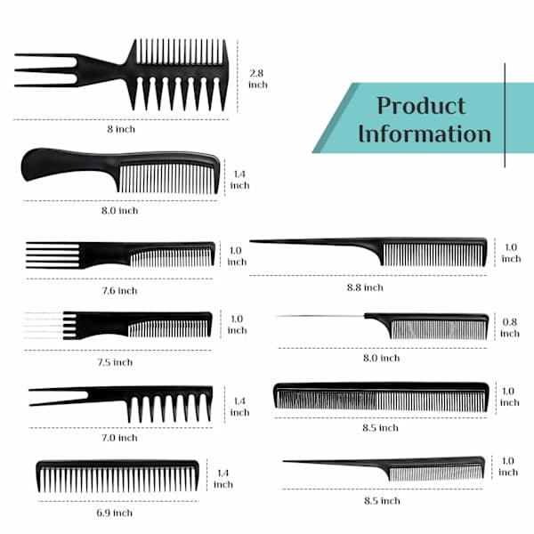 10-pack med olika kammar Svart