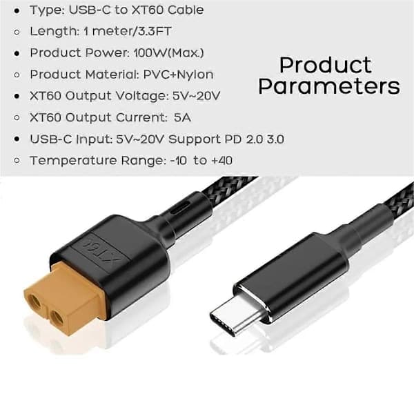 USB-C Typ-C til XT60 Ladekabel PD 100W 20V/5A Ladekabel til Værktøjssæt Kitrc M7 M6 M6D M8S Oplader, Solpanel.