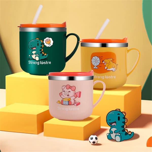 Wharick 270ml Lär-drickskopp Lättanvänd Bekväm Söt Dinosaurie Barn Sippy Cup för Barn Pink