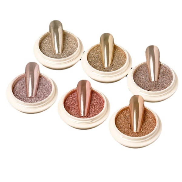 6-delat set med nagelpulver i roséguld - krompärleffekt