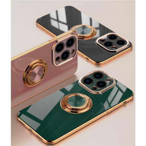 Passer til Apple iPhone 15-serien skal med belægning fingerring beskyttende etui Sort iPhone15 plus
