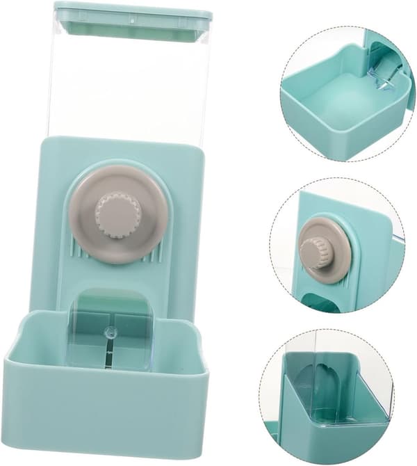 Automatisk hængende kæledyrsfoderautomat, tørfoderdispenser i plast med nem installation, til katte, hunde og kaniner i bure eller transportkasser