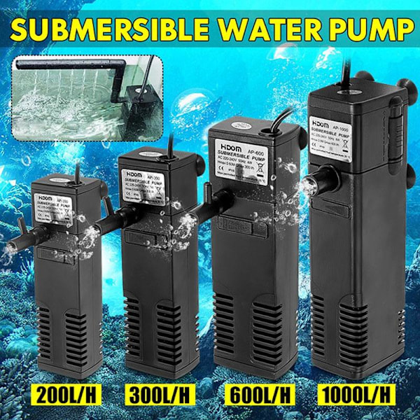 Opgraderet Akvarium Filter Nedsænkelig Strøm Intern Filter til Fisketank Filterpumpe 3 i 1 Spray Flow Biologiske Filter 3W/4W/8W/22W